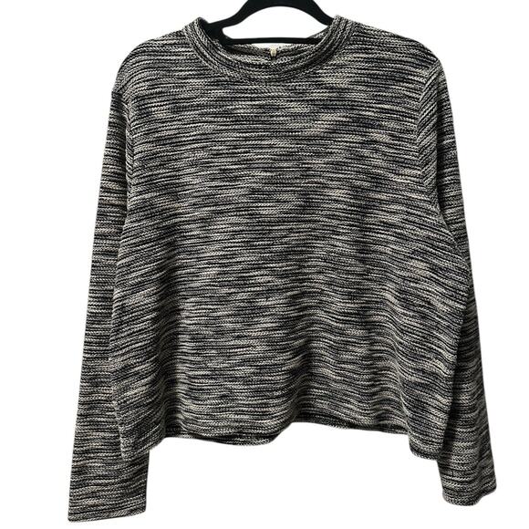 H&M Black White Marled Knit Sweater Top Women’s XL Crew Neck Long Sleeve Zip - Picture 1 of 9